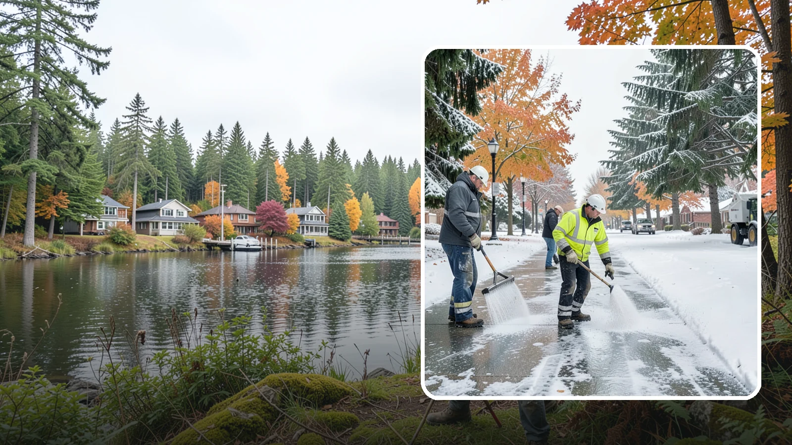 Sidewalk Salting in La Conner, Skagit County, WA - We salt sidewalks to melt ice and maintain safe footing through typical Western Washington cold.