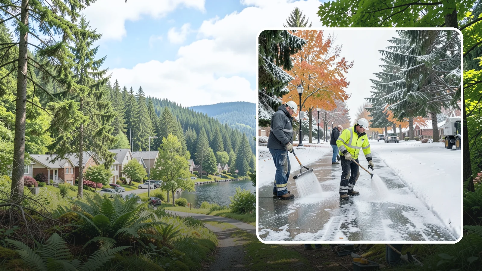 Sidewalk Salting in Lake Forest Park, King County, WA - We salt sidewalks to melt ice and maintain safe footing through typical Western Washington cold.