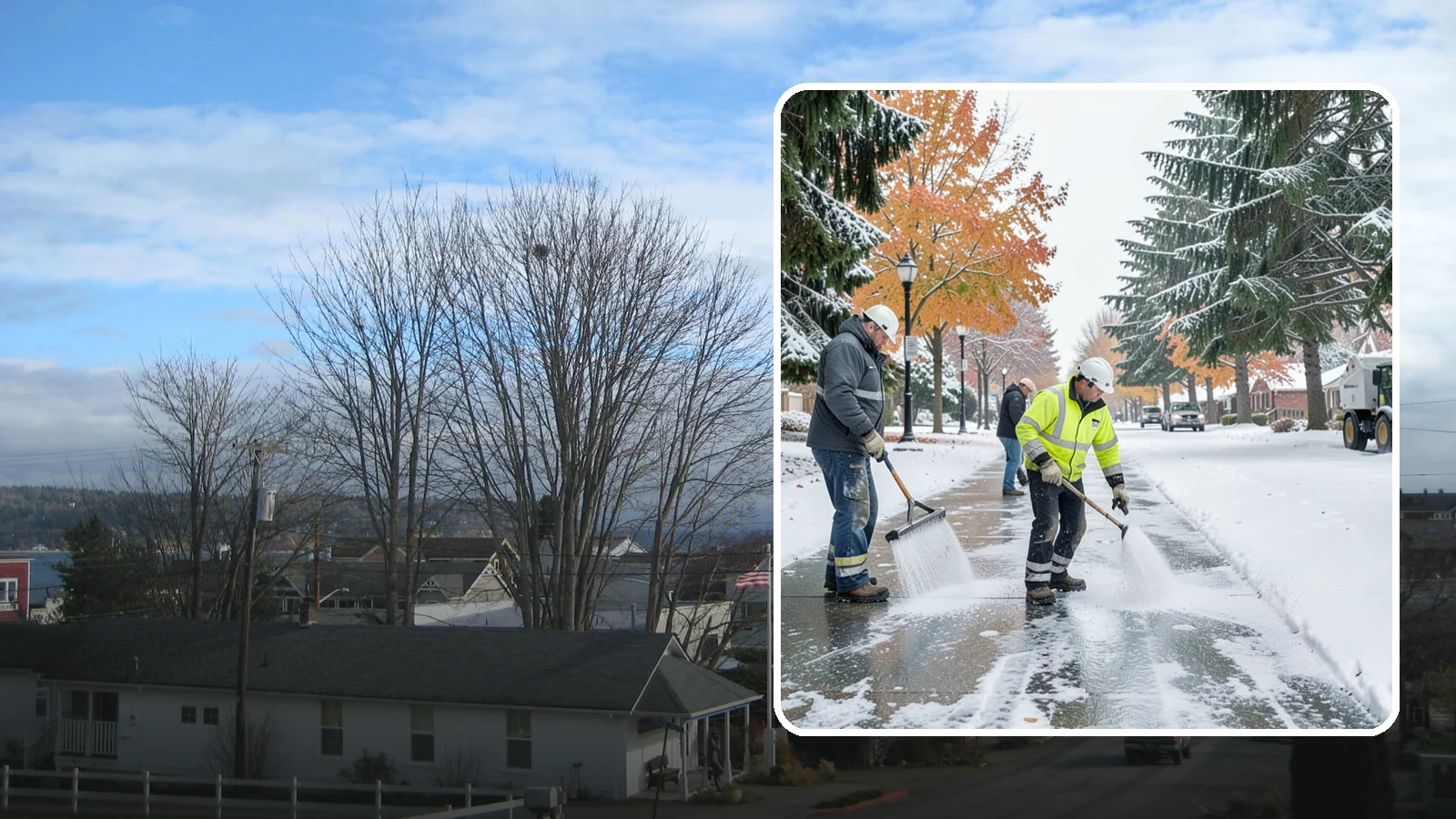 Sidewalk Salting in Langley, Island County, WA - We salt sidewalks to melt ice and maintain safe footing through typical Western Washington cold.