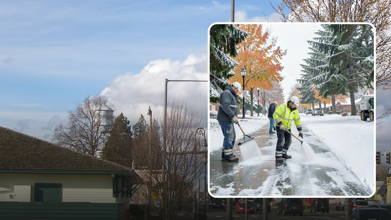 Sidewalk Salting in Marysville, Snohomish County, WA - We salt sidewalks to melt ice and maintain safe footing through typical Western Washington cold.