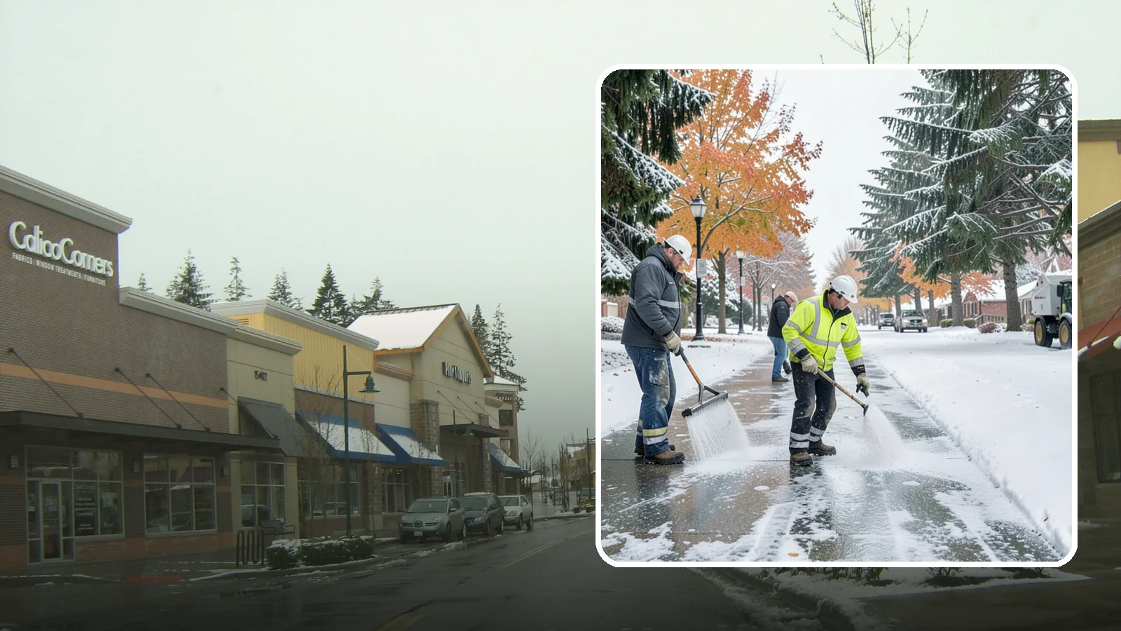 Sidewalk Salting in Mill Creek, Snohomish County, WA - We salt sidewalks to melt ice and maintain safe footing through typical Western Washington cold.