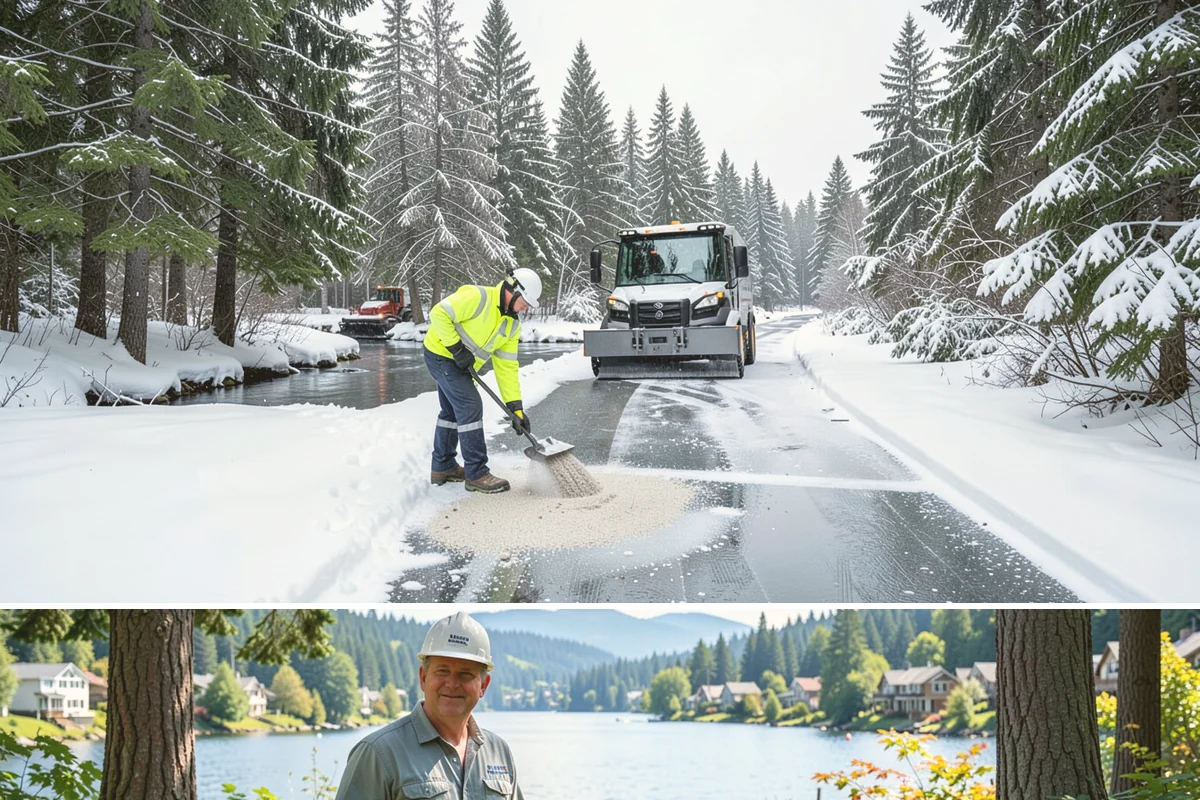 Sidewalk Salting in Milton, King County, WA - Sidewalk salting runs strongest through the midwinter freeze window.