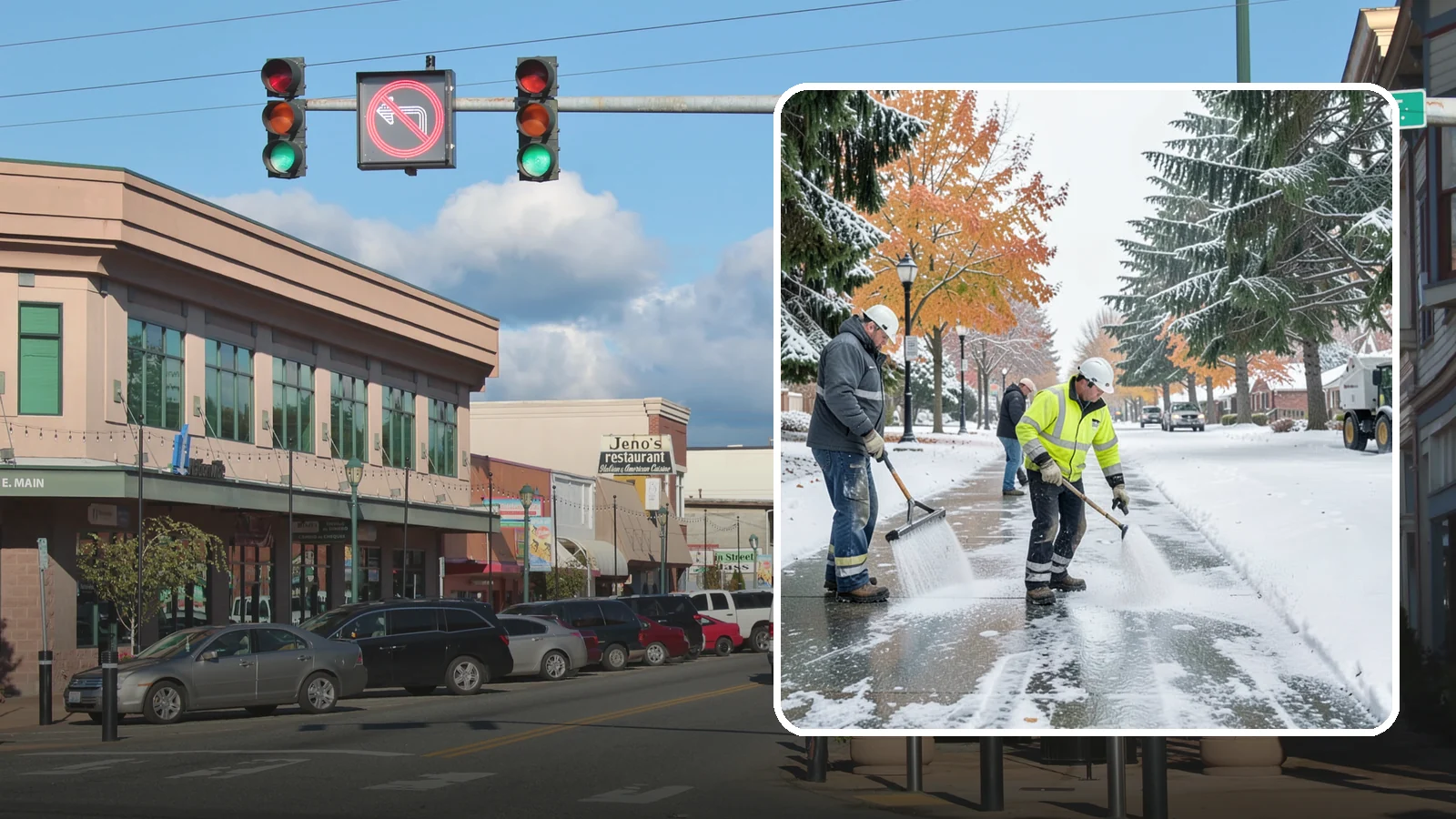 Sidewalk Salting in Monroe, Snohomish County, WA - We salt sidewalks to melt ice and maintain safe footing through typical Western Washington cold.