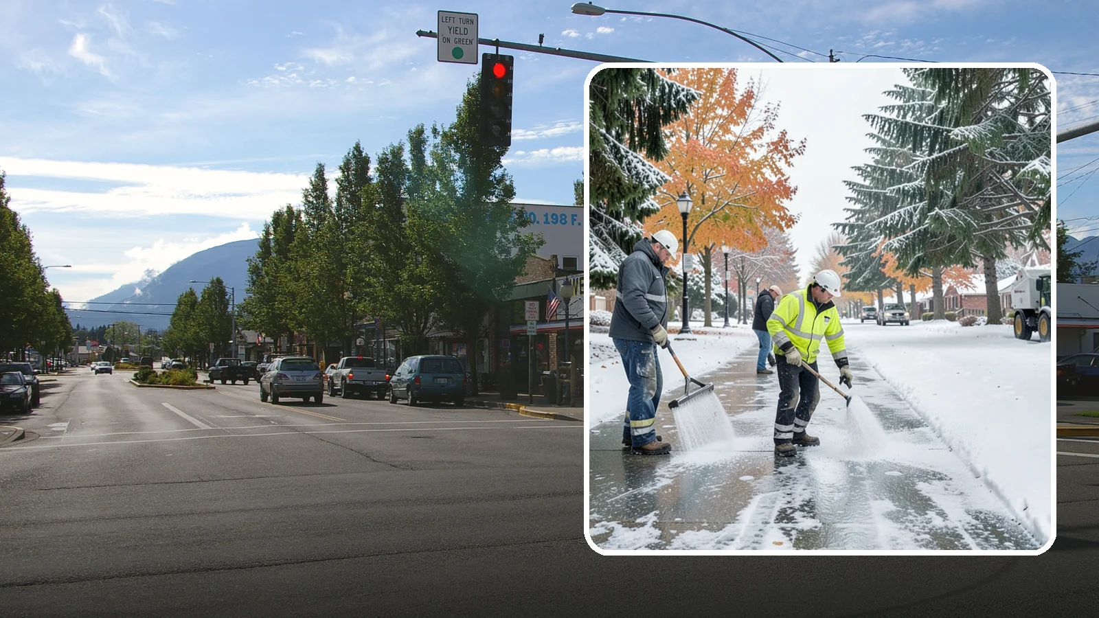 Sidewalk Salting in North Bend, King County, WA - We salt sidewalks to melt ice and maintain safe footing through typical Western Washington cold.