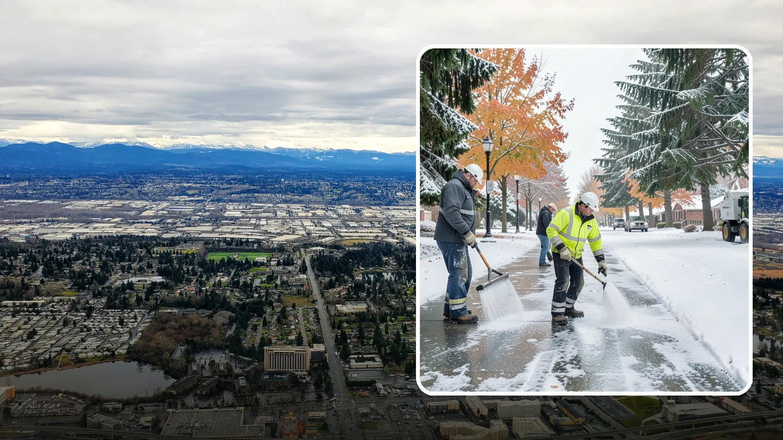 Sidewalk Salting in SeaTac, King County, WA - We salt sidewalks to melt ice and maintain safe footing through typical Western Washington cold.