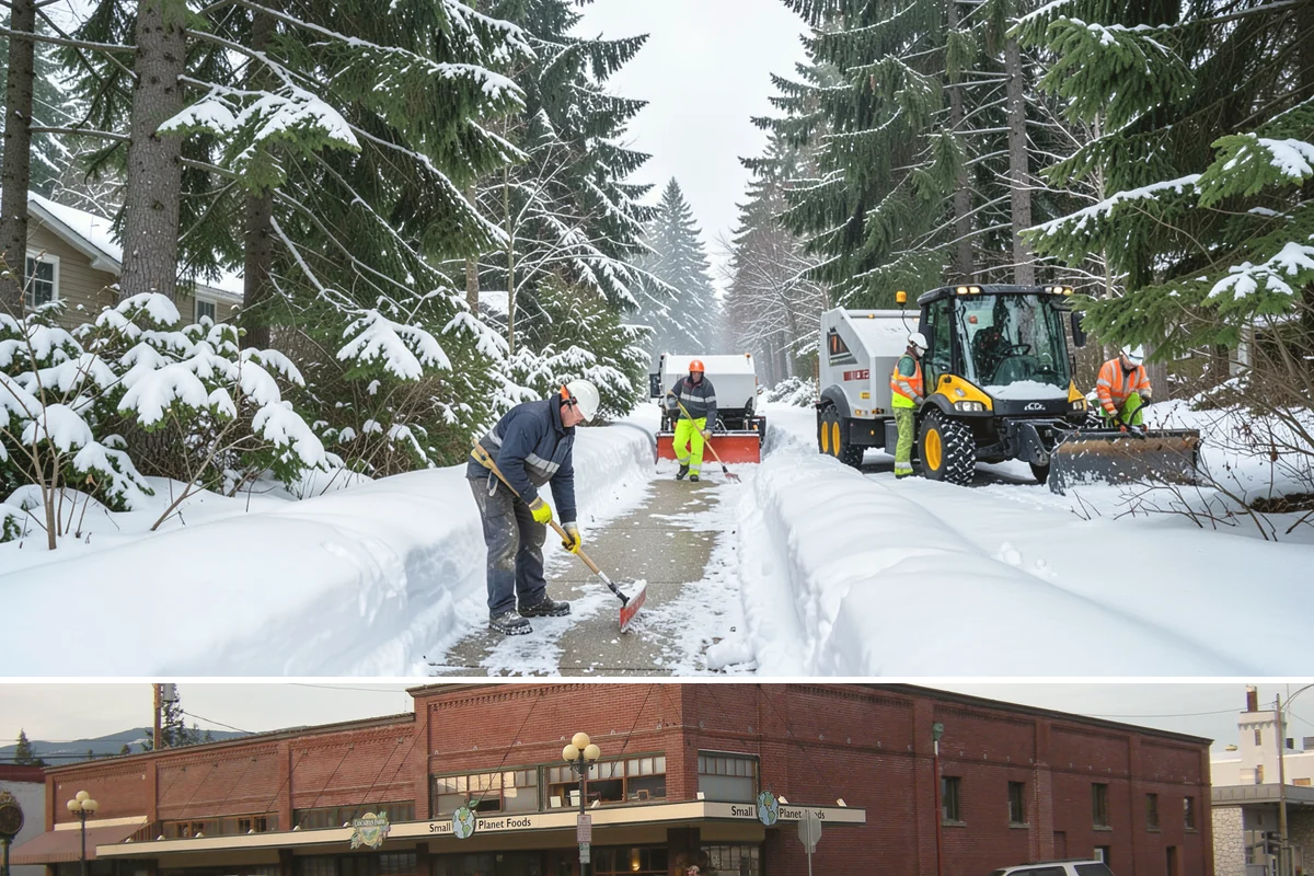 Sidewalk Salting in Sedro-Woolley, Skagit County, WA - Sidewalk salting runs strongest through the midwinter freeze window.