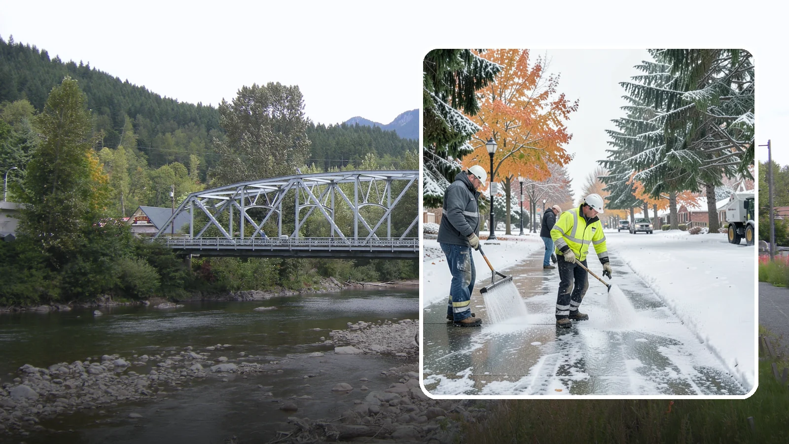 Sidewalk Salting in Skykomish, King County, WA - We salt sidewalks to melt ice and maintain safe footing through typical Western Washington cold.