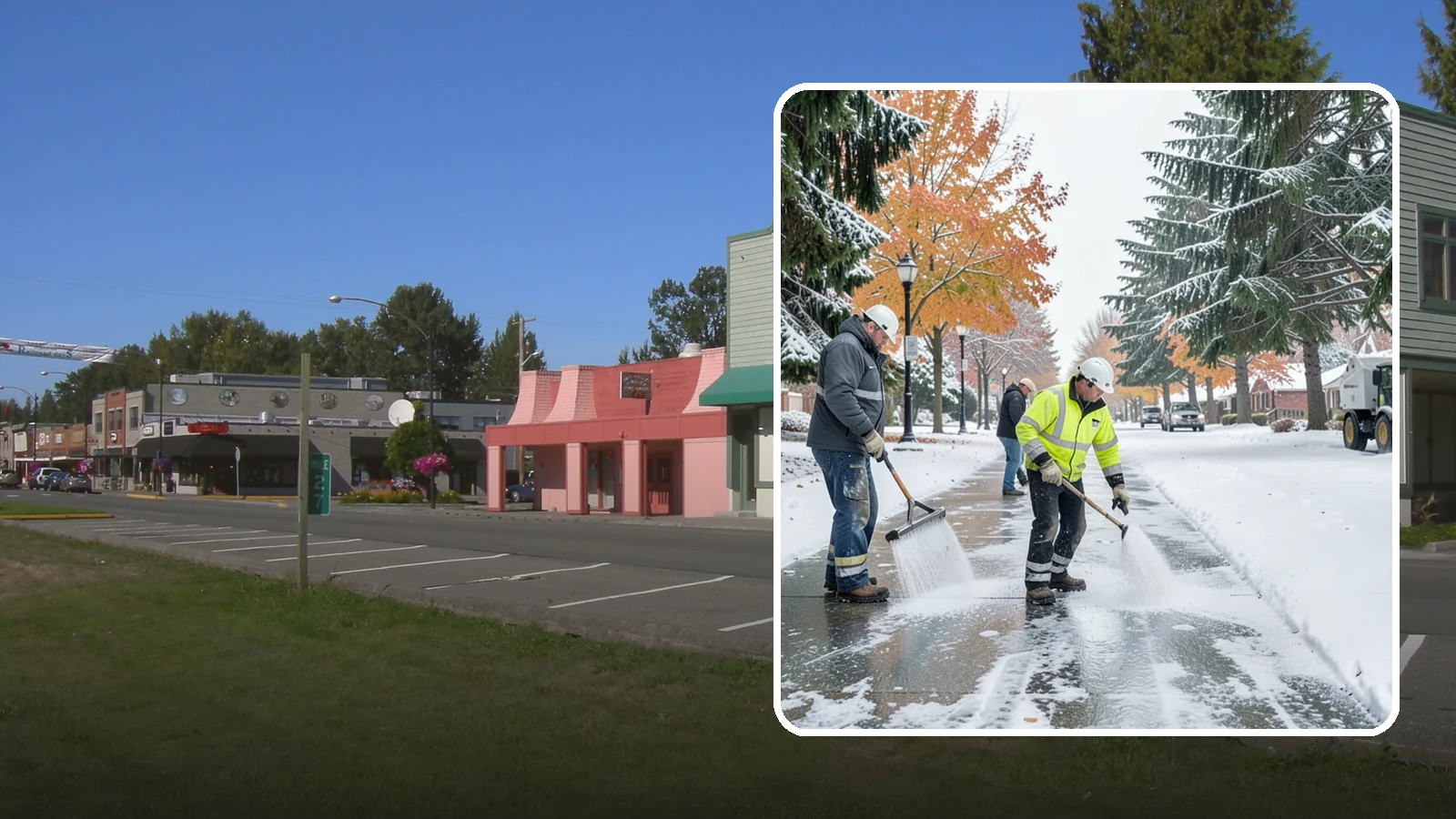 Sidewalk Salting in Snoqualmie, King County, WA - We salt sidewalks to melt ice and maintain safe footing through typical Western Washington cold.