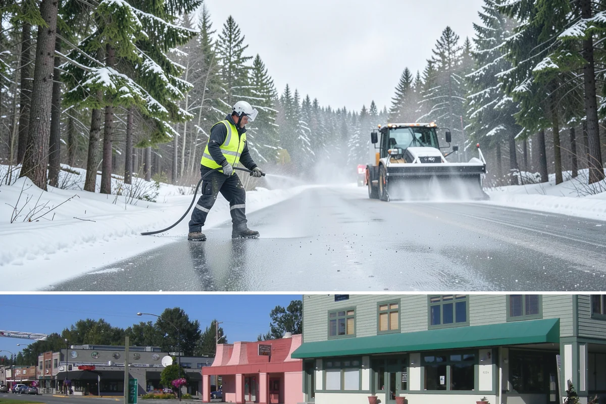 Sidewalk Salting in Snoqualmie, King County, WA - Sidewalk salting runs strongest through the midwinter freeze window.