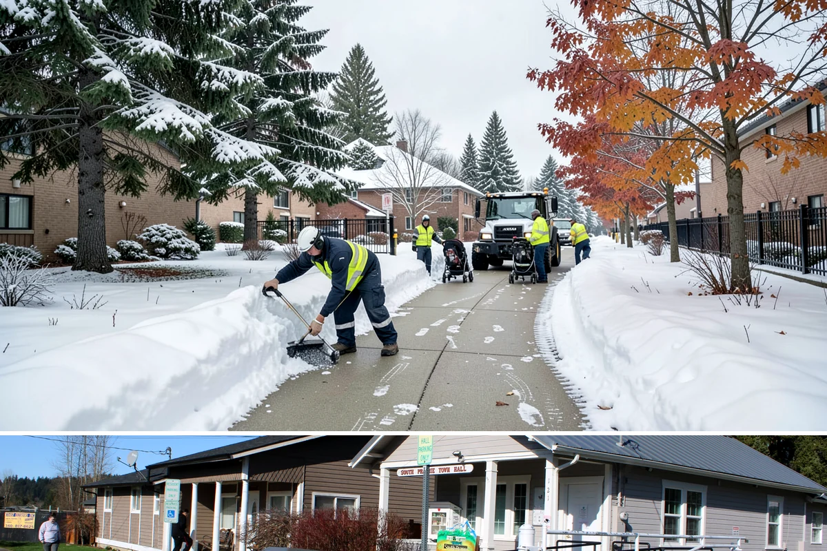 Sidewalk Salting in South Prairie, Pierce County, WA - Sidewalk salting runs strongest through the midwinter freeze window.