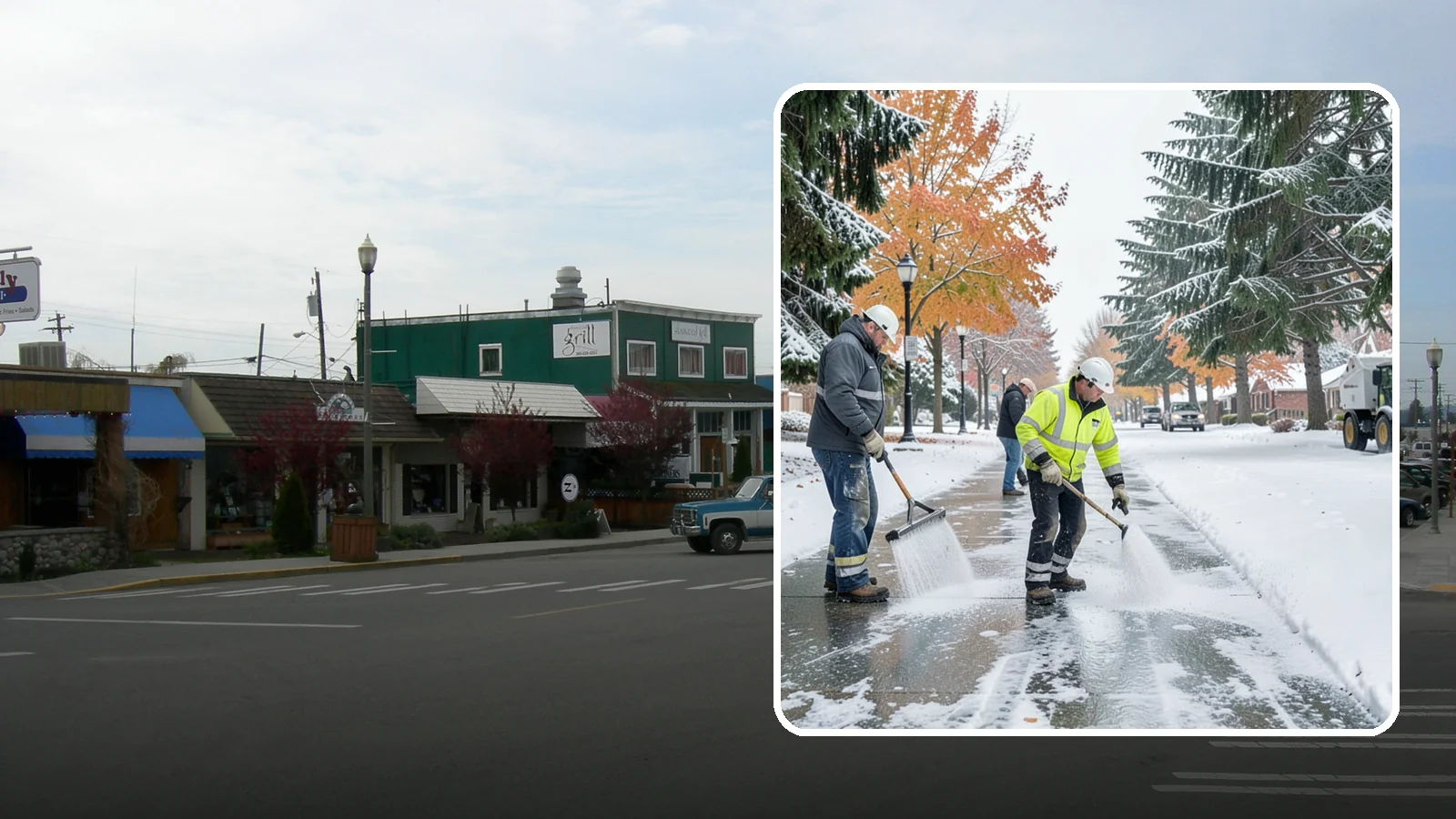 Sidewalk Salting in Stanwood, Snohomish County, WA - We salt sidewalks to melt ice and maintain safe footing through typical Western Washington cold.