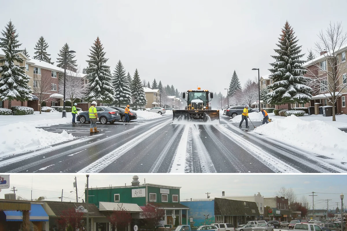 Sidewalk Salting in Stanwood, Snohomish County, WA - Sidewalk salting runs strongest through the midwinter freeze window.