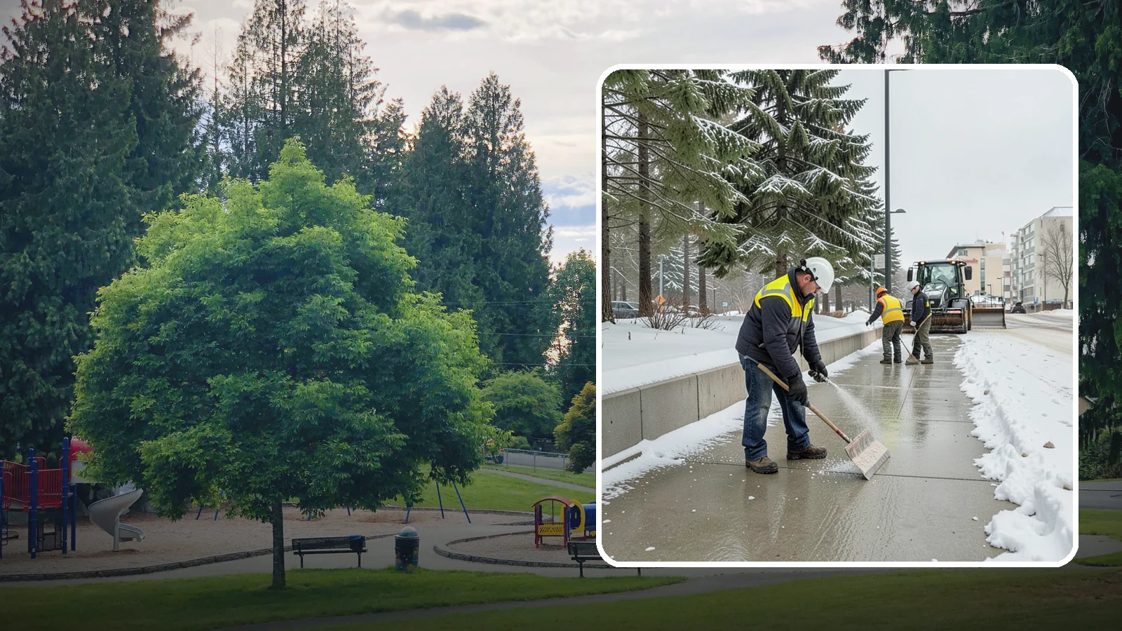 Sidewalk Sanding in Bonney Lake, Pierce County, WA - We sand sidewalks for instant traction when temperatures drop too low for deicers to work.