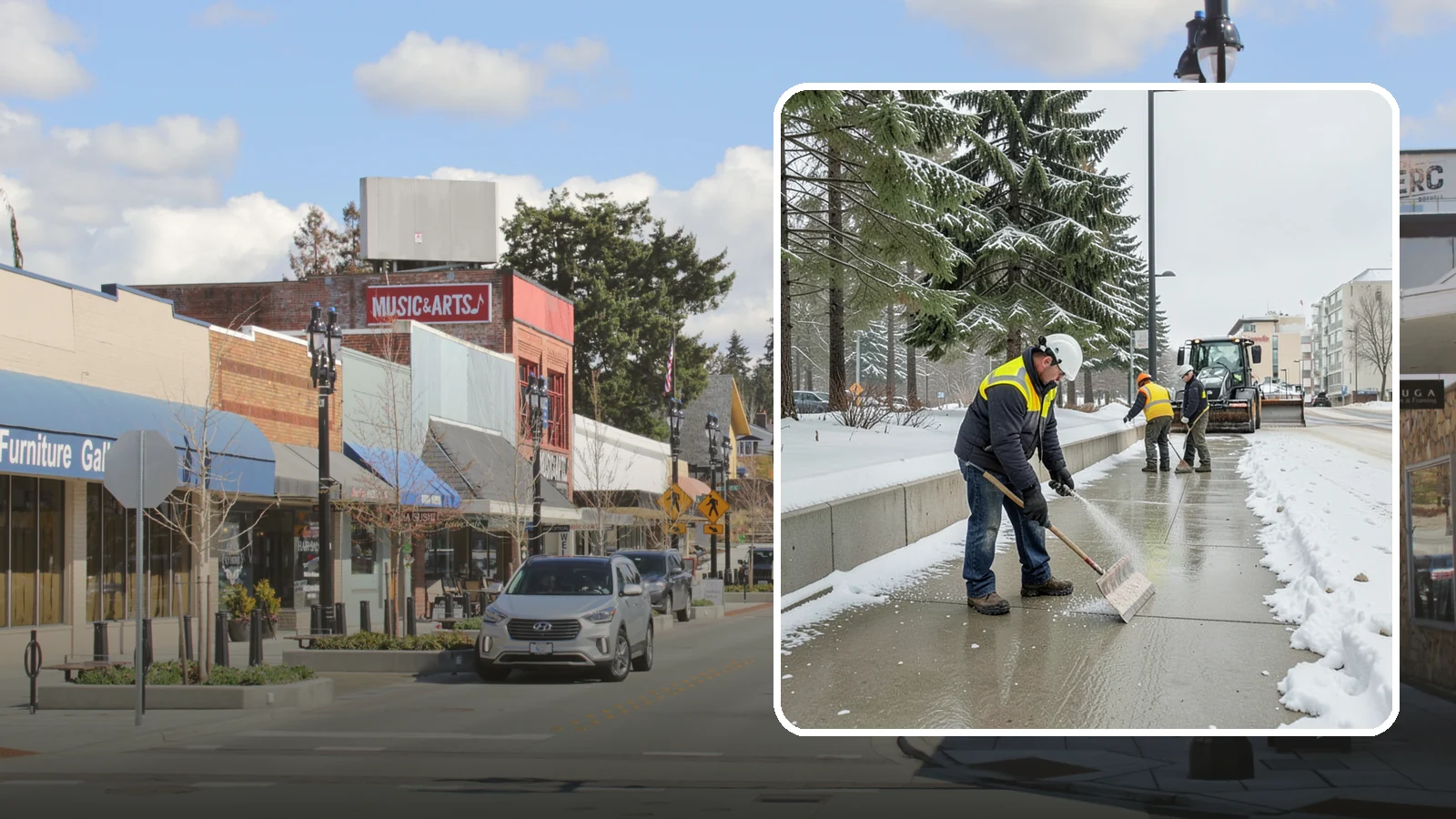 Sidewalk Sanding in Bothell, King County, WA - We sand sidewalks for instant traction when temperatures drop too low for deicers to work.