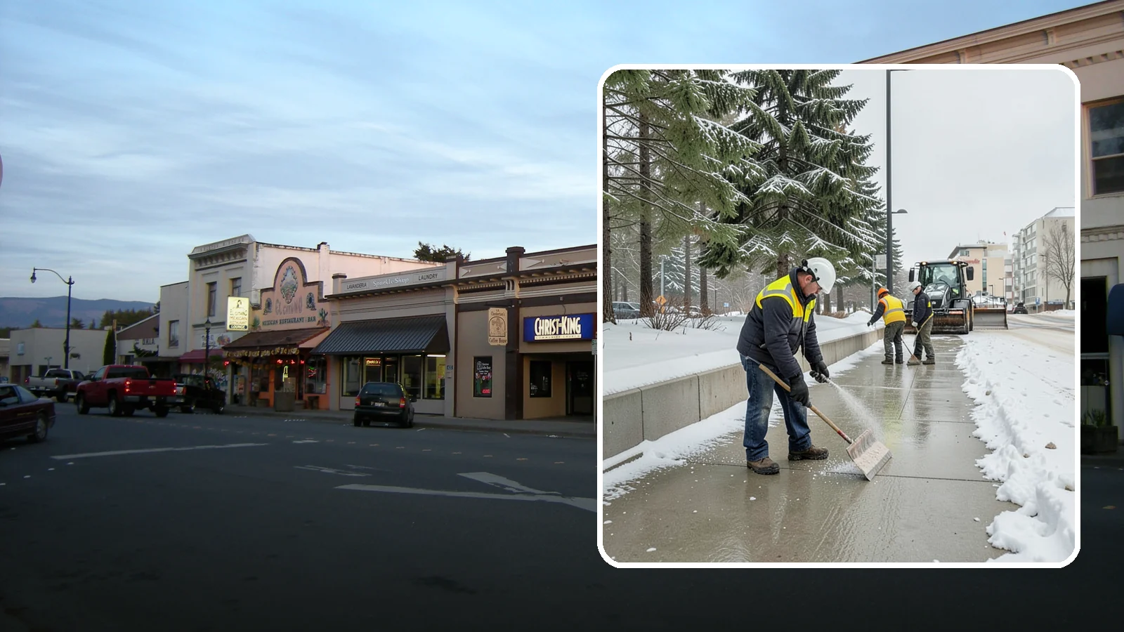 Sidewalk Sanding in Burlington, Skagit County, WA - We sand sidewalks for instant traction when temperatures drop too low for deicers to work.