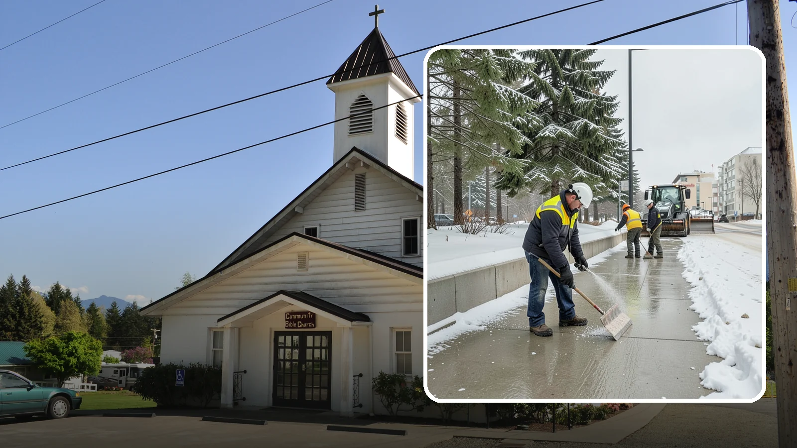 Sidewalk Sanding in Concrete, Skagit County, WA - We sand sidewalks for instant traction when temperatures drop too low for deicers to work.