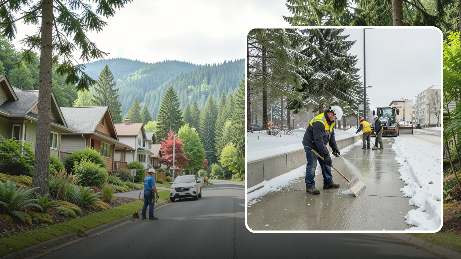 Sidewalk Sanding in Darrington, Snohomish County, WA - We sand sidewalks for instant traction when temperatures drop too low for deicers to work.