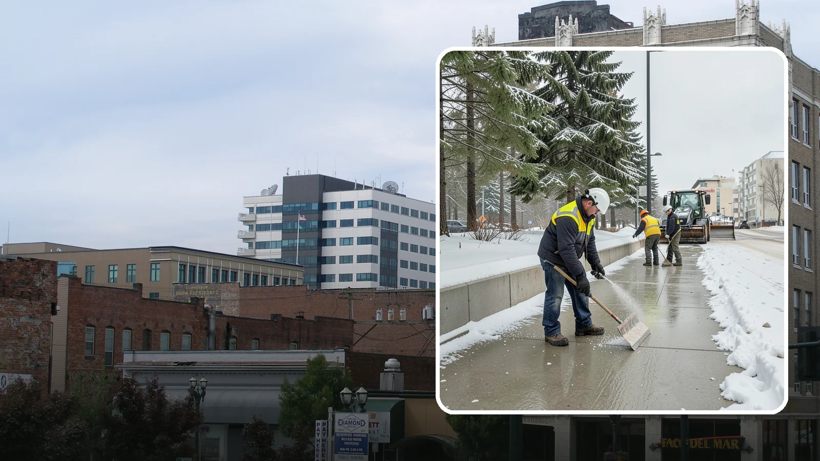 Sidewalk Sanding in Everett, Snohomish County, WA - We sand sidewalks for instant traction when temperatures drop too low for deicers to work.