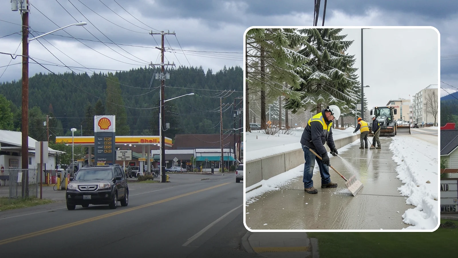 Sidewalk Sanding in Granite Falls, Snohomish County, WA - We sand sidewalks for instant traction when temperatures drop too low for deicers to work.