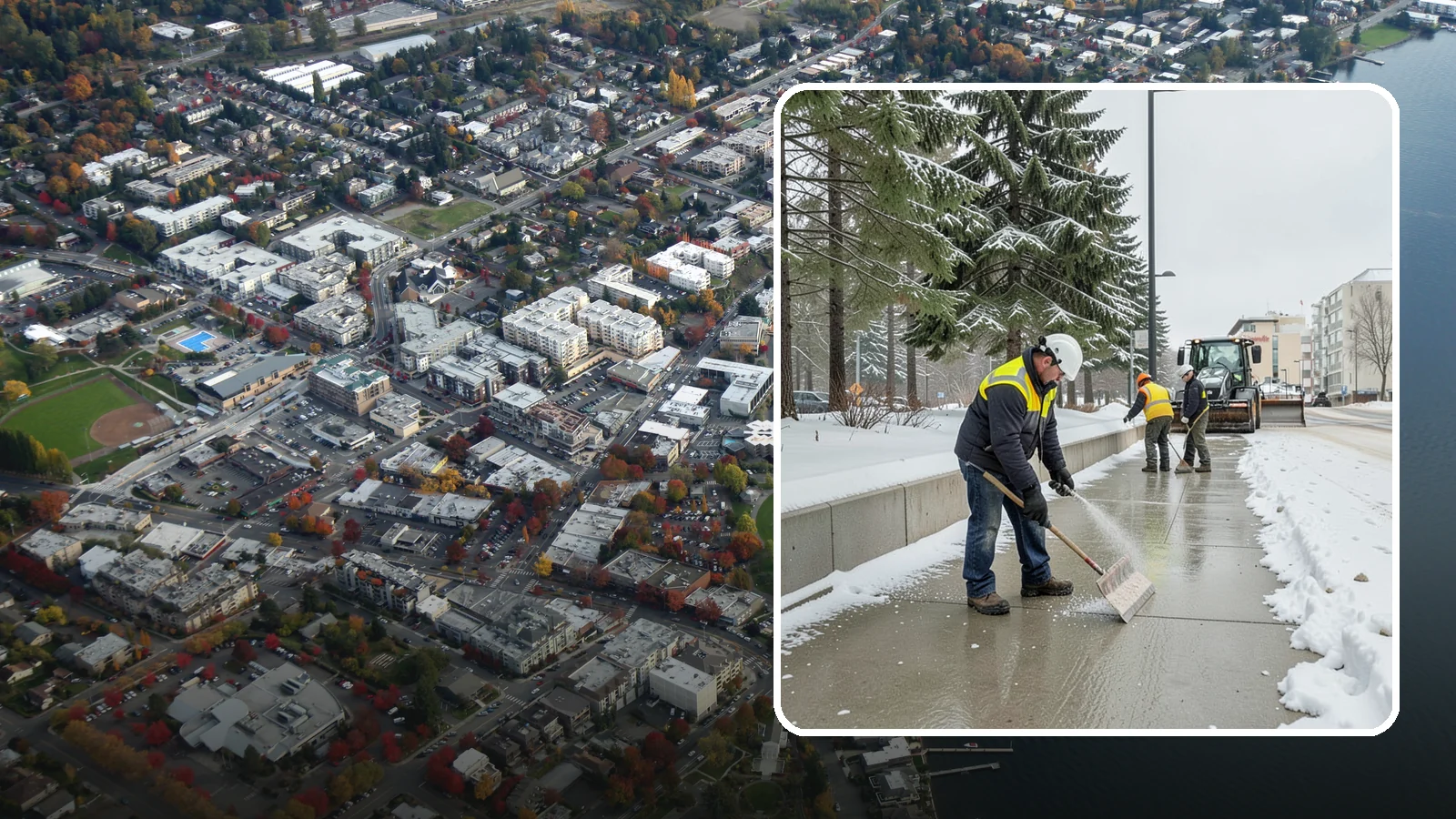 Sidewalk Sanding in Kirkland, King County, WA - We sand sidewalks for instant traction when temperatures drop too low for deicers to work.