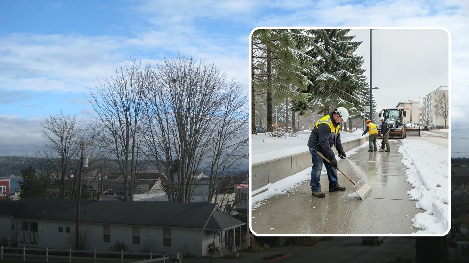 Sidewalk Sanding in Langley, Island County, WA - We sand sidewalks for instant traction when temperatures drop too low for deicers to work.
