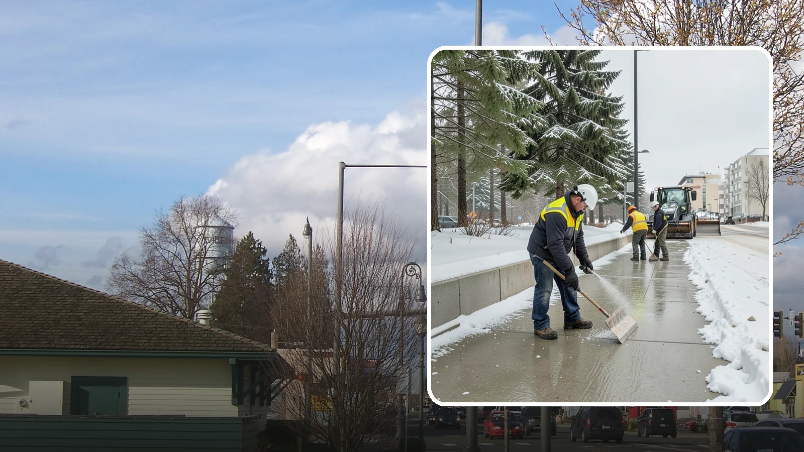 Sidewalk Sanding in Marysville, Snohomish County, WA - We sand sidewalks for instant traction when temperatures drop too low for deicers to work.