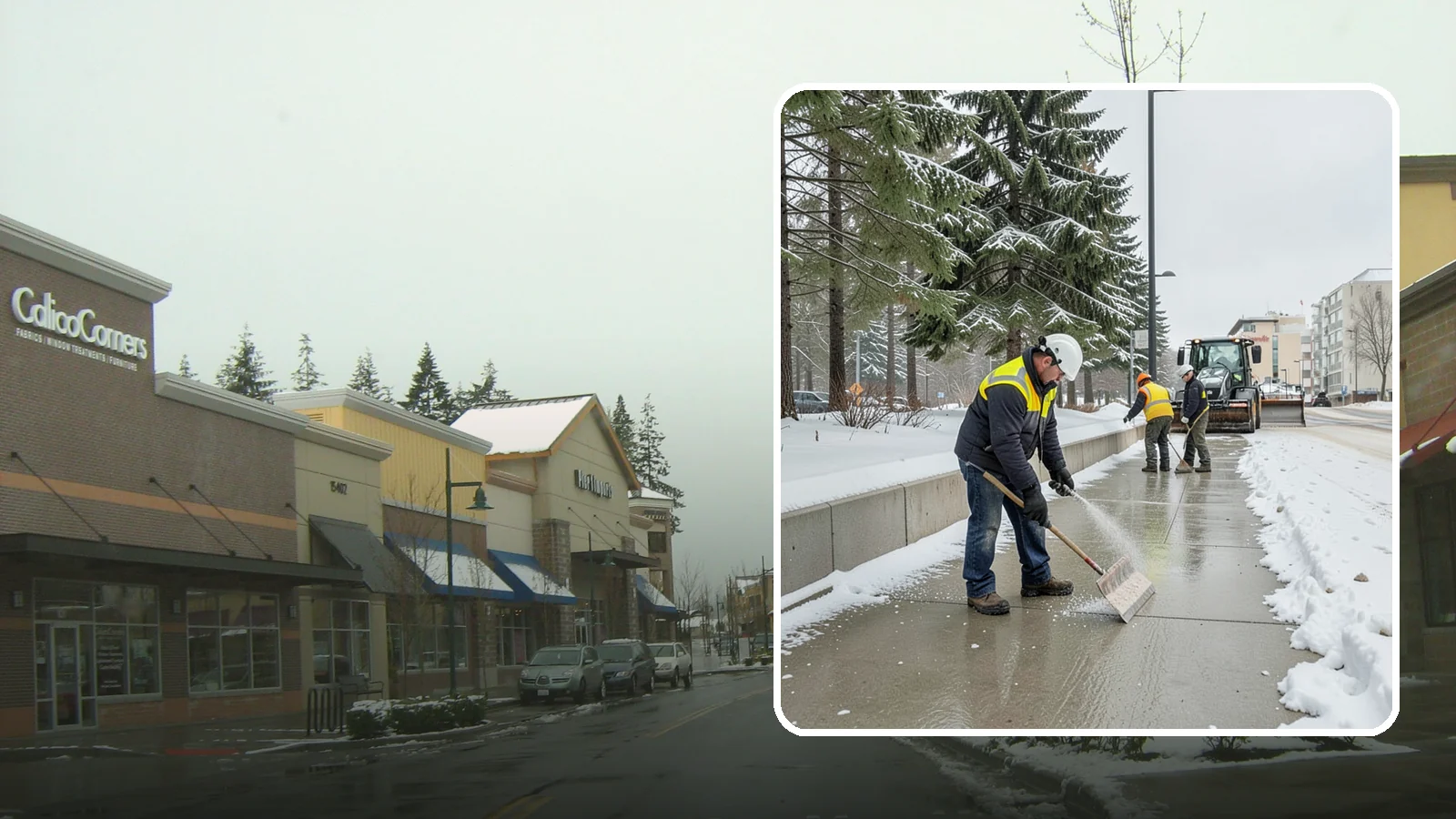 Sidewalk Sanding in Mill Creek, Snohomish County, WA - We sand sidewalks for instant traction when temperatures drop too low for deicers to work.