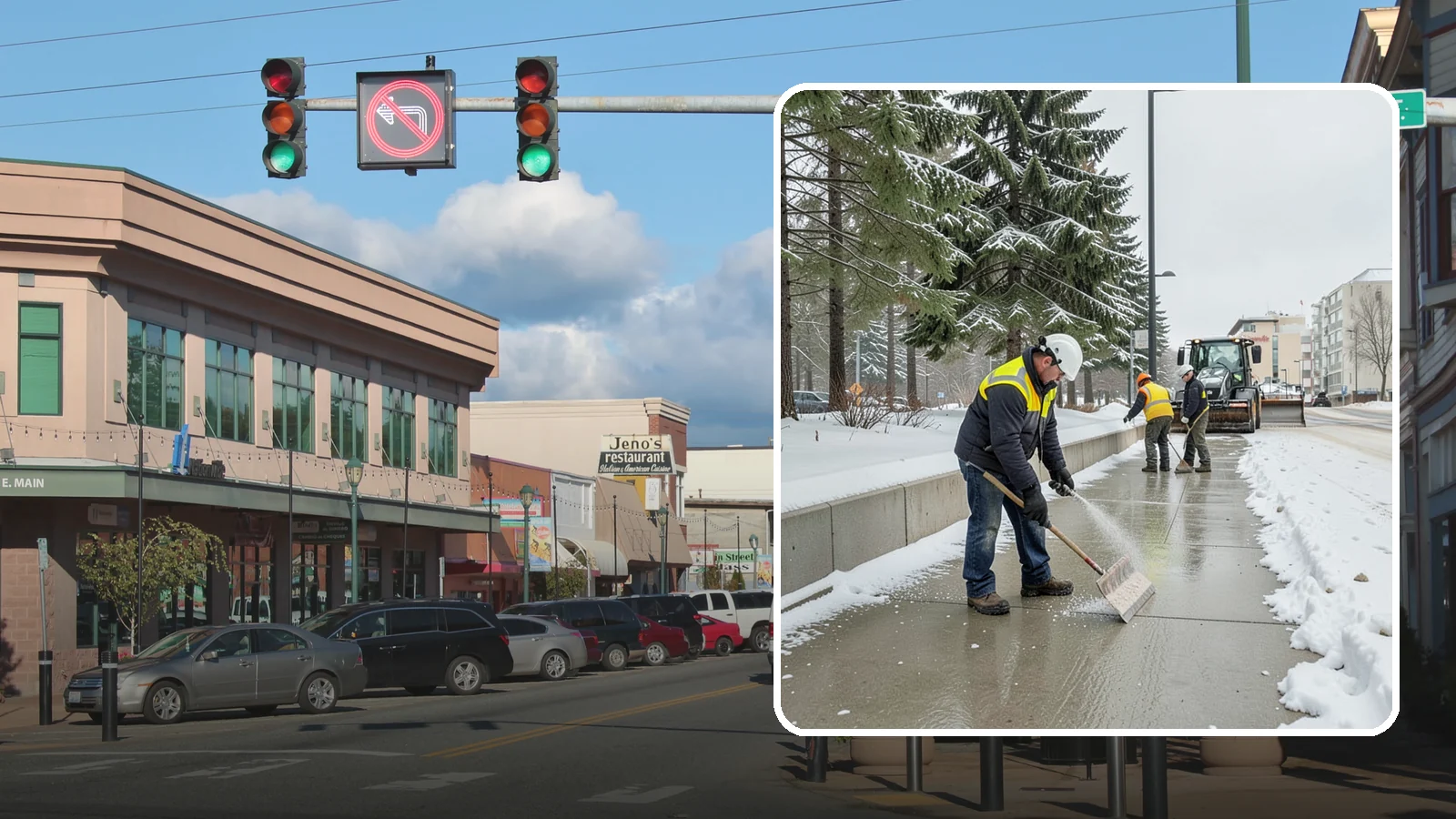 Sidewalk Sanding in Monroe, Snohomish County, WA - We sand sidewalks for instant traction when temperatures drop too low for deicers to work.