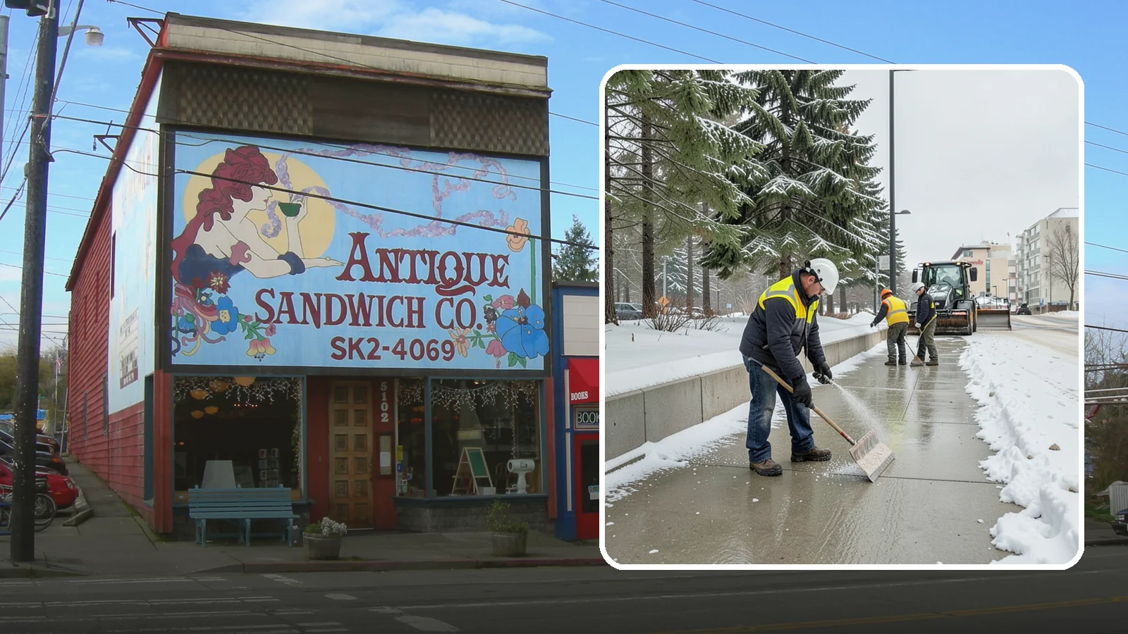 Sidewalk Sanding in Ruston, Pierce County, WA - We sand sidewalks for instant traction when temperatures drop too low for deicers to work.