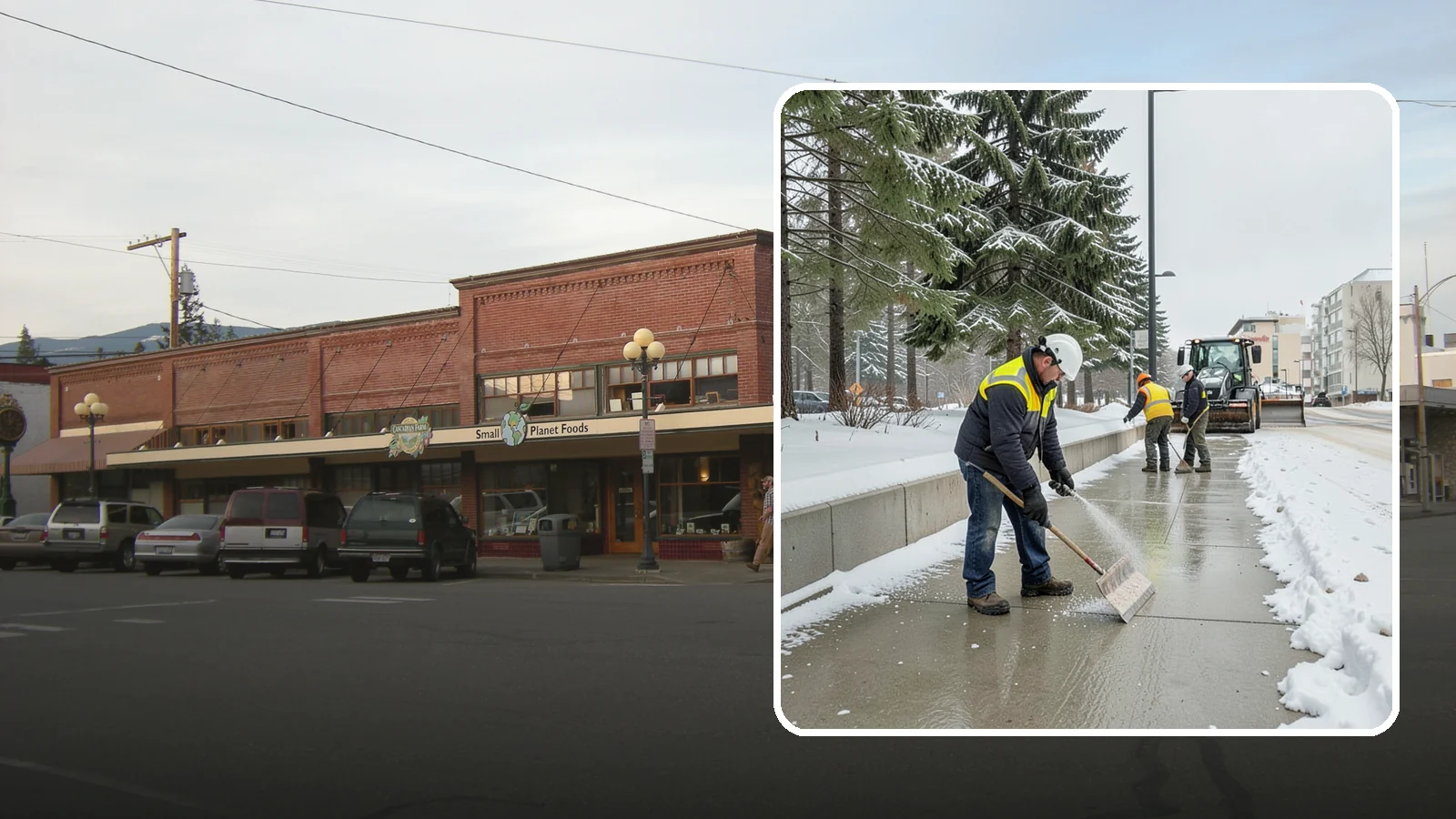 Sidewalk Sanding in Sedro-Woolley, Skagit County, WA - We sand sidewalks for instant traction when temperatures drop too low for deicers to work.