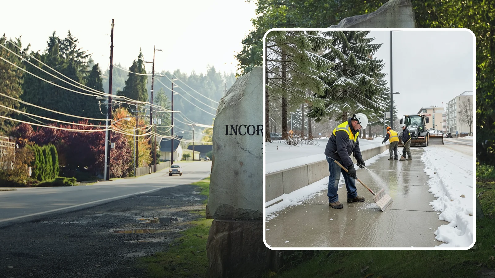Sidewalk Sanding in Wilkeson, Pierce County, WA - We sand sidewalks for instant traction when temperatures drop too low for deicers to work.