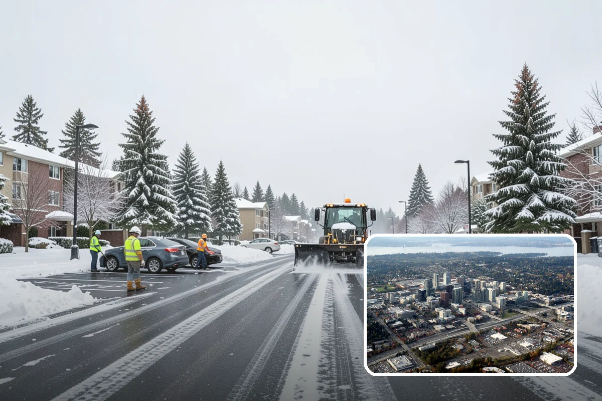 Sidewalk Shoveling in Bellevue, King County, WA - Full-width clearing to the concrete