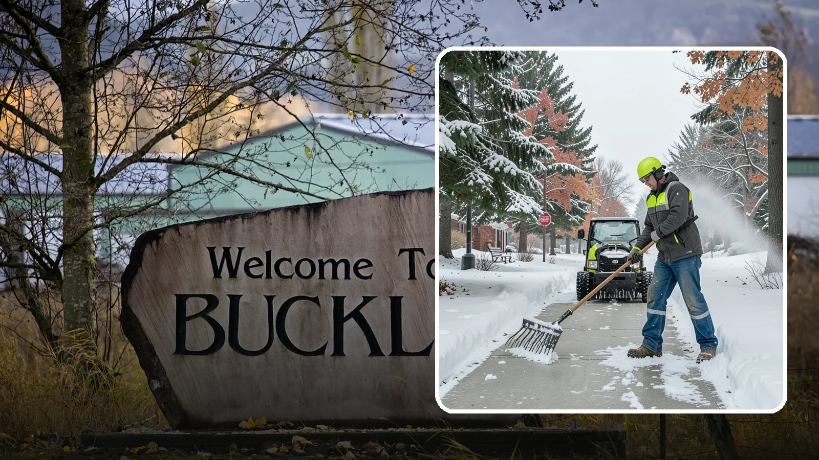 Sidewalk Shoveling in Buckley, Pierce County, WA - We hand-shovel sidewalks clean and clear so pedestrians have safe, full-width passage.