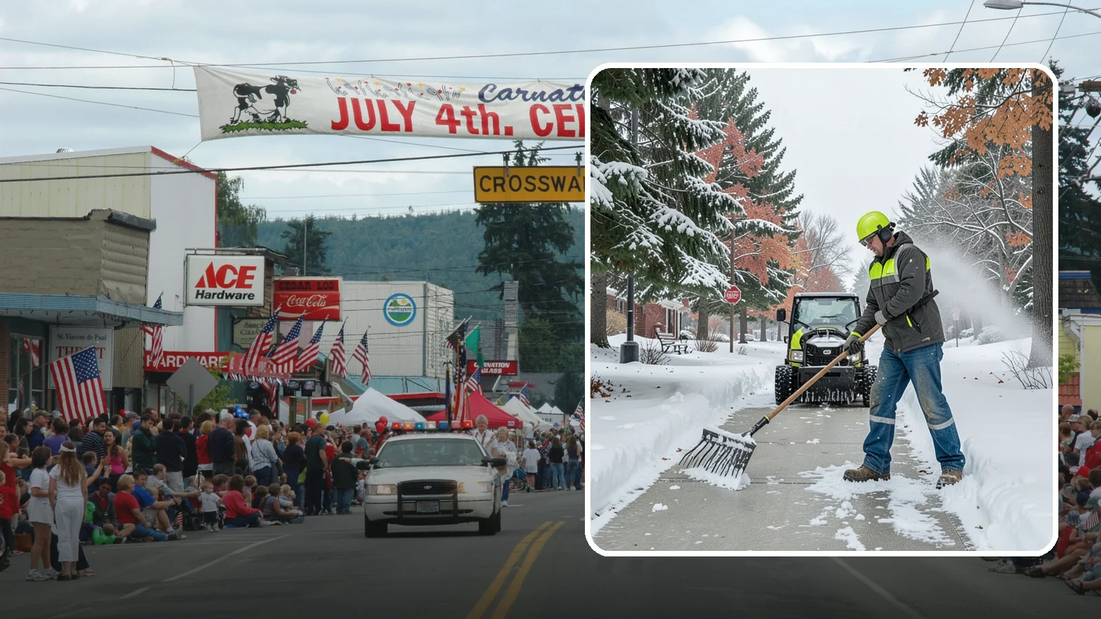 Sidewalk Shoveling in Carnation, King County, WA - We hand-shovel sidewalks clean and clear so pedestrians have safe, full-width passage.