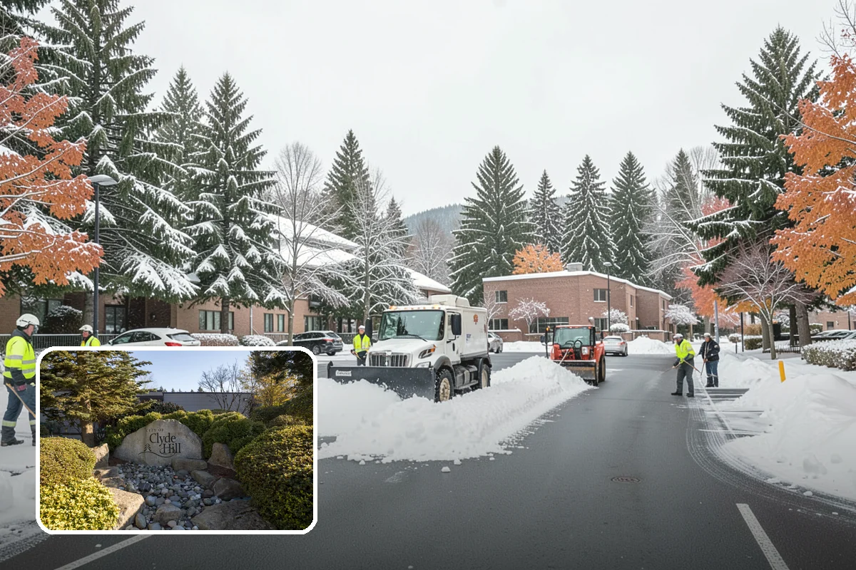 Sidewalk Shoveling in Clyde Hill, King County, WA - Full-width clearing to the concrete