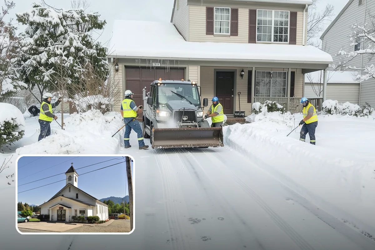 Sidewalk Shoveling in Concrete, Skagit County, WA - Full-width clearing to the concrete