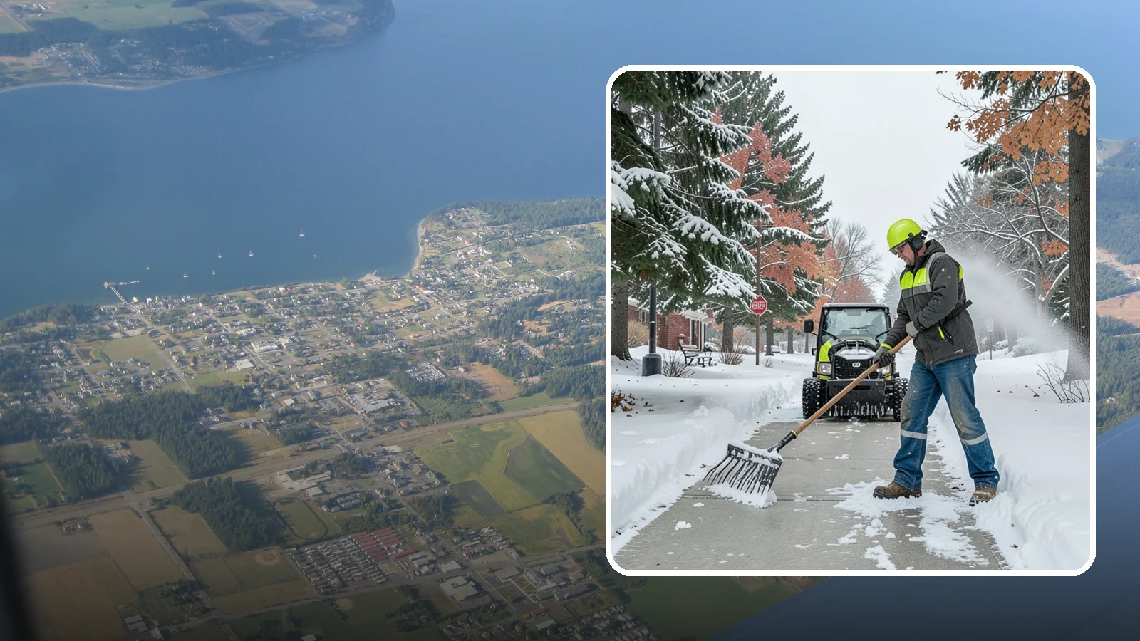 Sidewalk Shoveling in Coupeville, Island County, WA - We hand-shovel sidewalks clean and clear so pedestrians have safe, full-width passage.