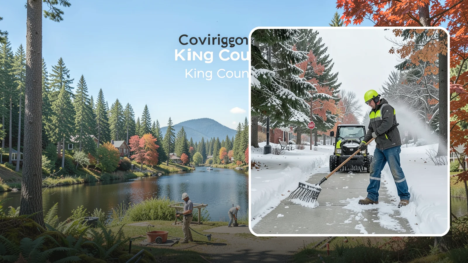 Sidewalk Shoveling in Covington, King County, WA - We hand-shovel sidewalks clean and clear so pedestrians have safe, full-width passage.