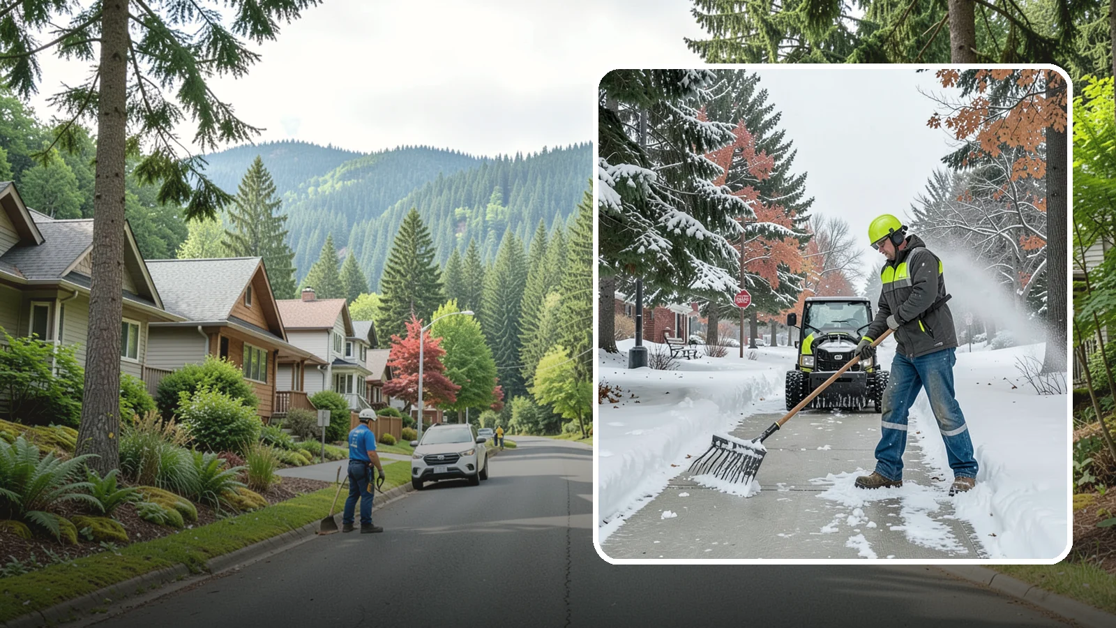 Sidewalk Shoveling in Darrington, Snohomish County, WA - We hand-shovel sidewalks clean and clear so pedestrians have safe, full-width passage.