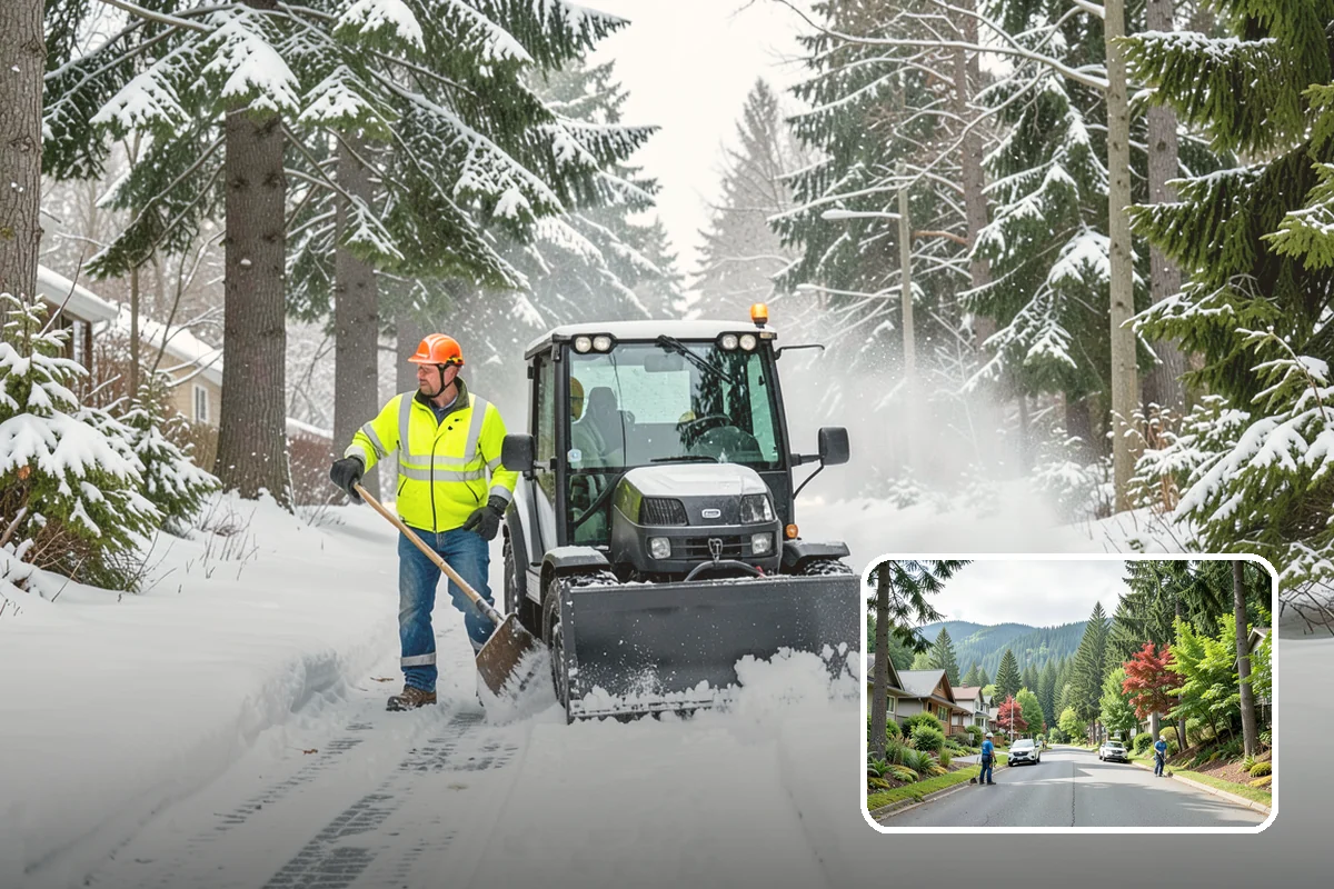 Sidewalk Shoveling in Darrington, Snohomish County, WA - Full-width clearing to the concrete
