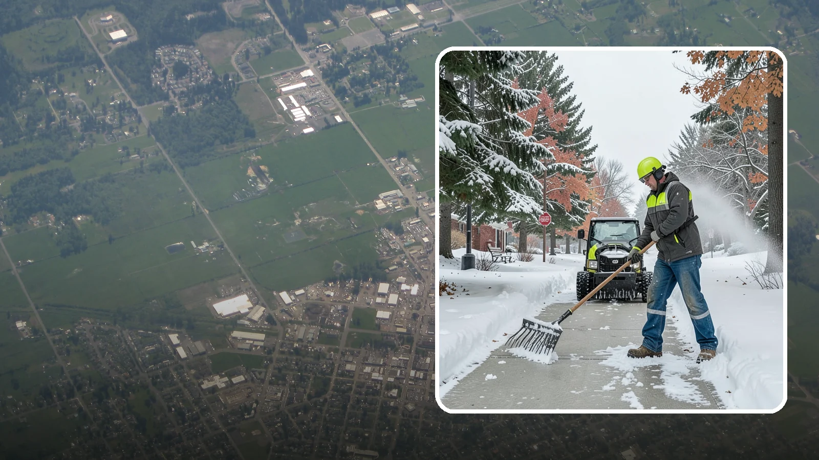 Sidewalk Shoveling in Enumclaw, King County, WA - We hand-shovel sidewalks clean and clear so pedestrians have safe, full-width passage.
