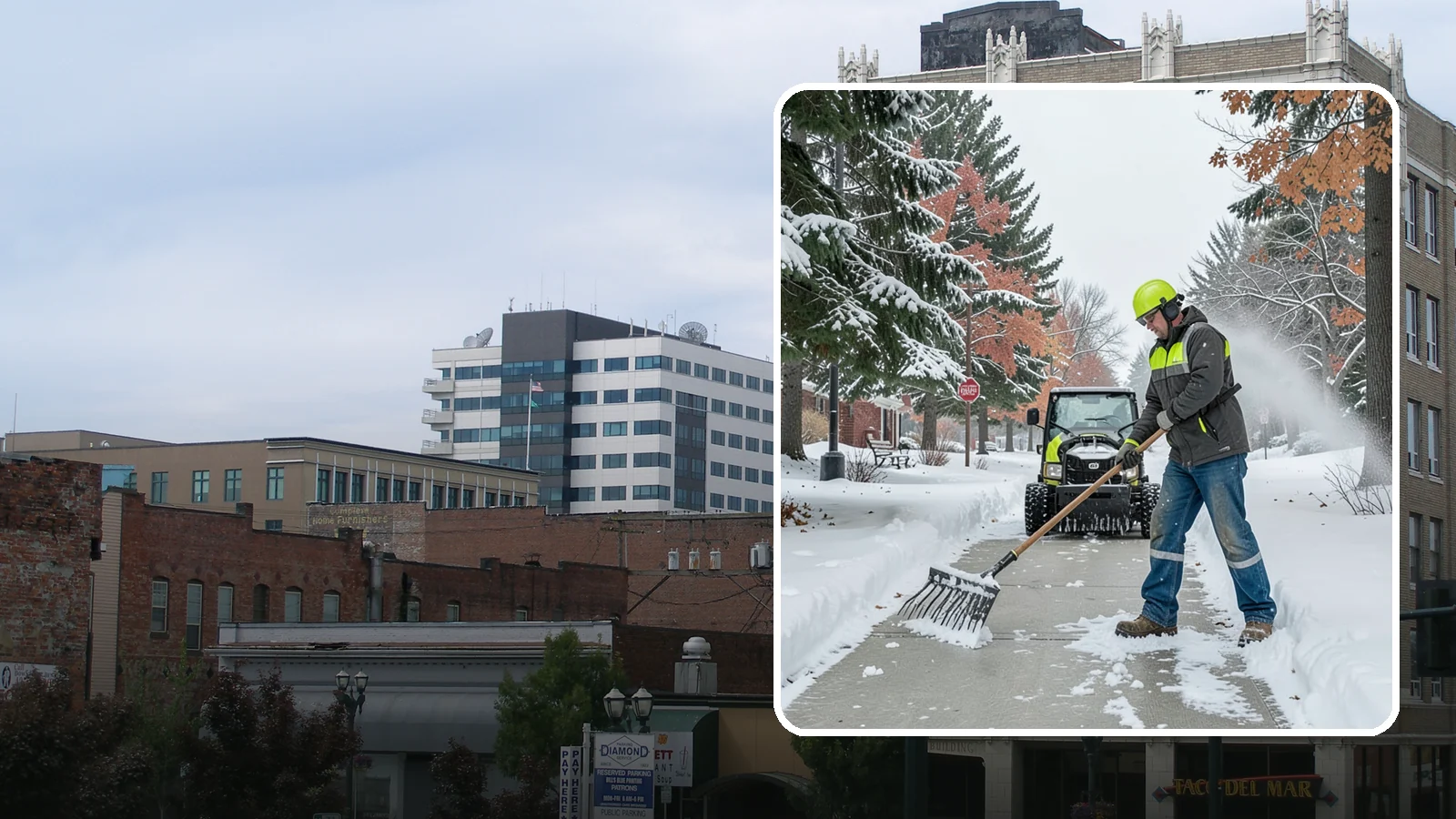 Sidewalk Shoveling in Everett, Snohomish County, WA - We hand-shovel sidewalks clean and clear so pedestrians have safe, full-width passage.