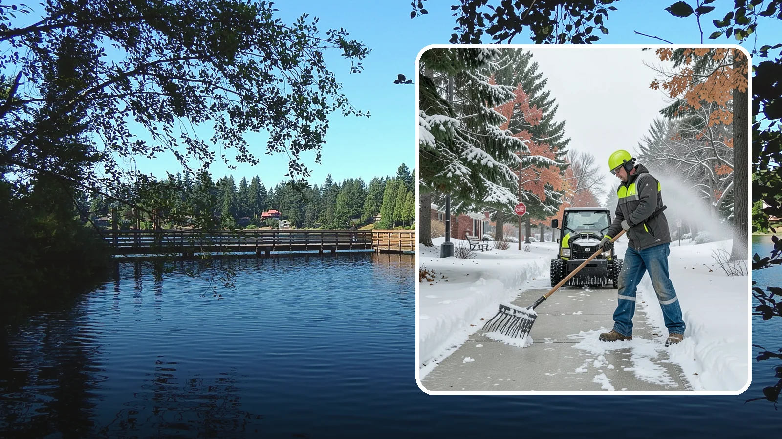 Sidewalk Shoveling in Federal Way, King County, WA - We hand-shovel sidewalks clean and clear so pedestrians have safe, full-width passage.