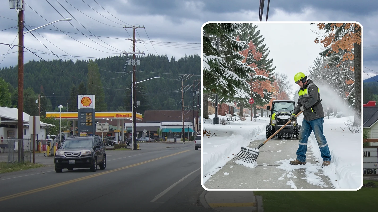 Sidewalk Shoveling in Granite Falls, Snohomish County, WA - We hand-shovel sidewalks clean and clear so pedestrians have safe, full-width passage.
