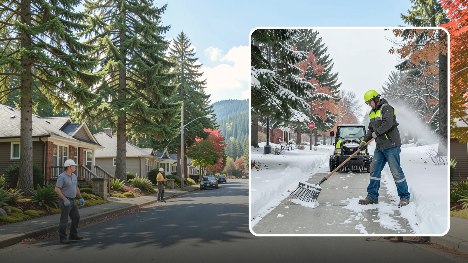 Sidewalk Shoveling in Hunts Point, King County, WA - We hand-shovel sidewalks clean and clear so pedestrians have safe, full-width passage.