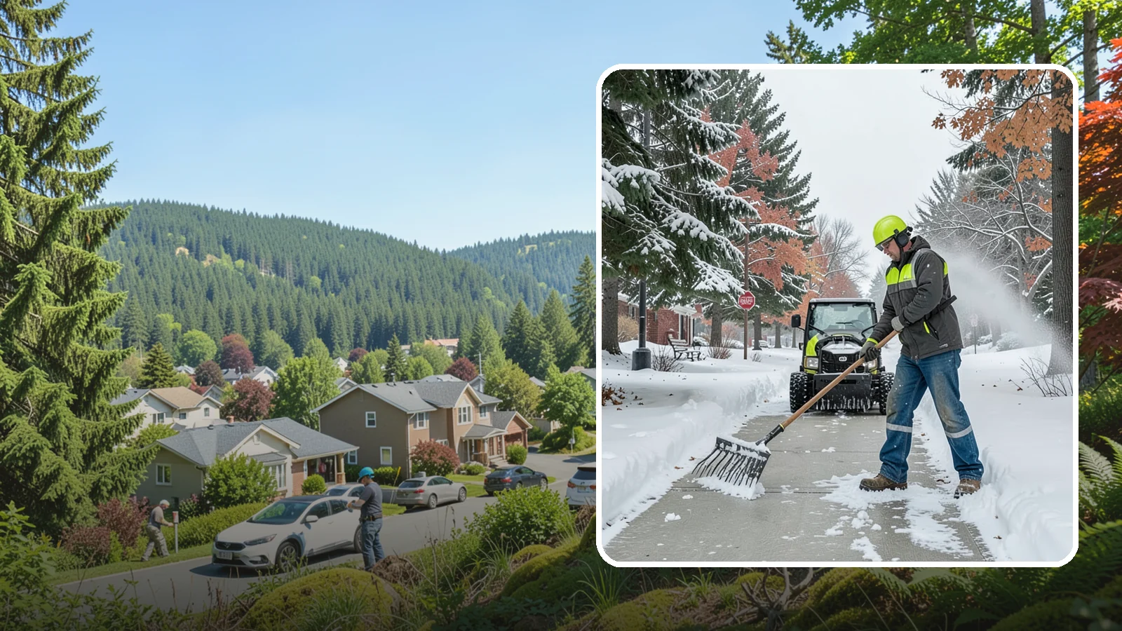 Sidewalk Shoveling in Index, Snohomish County, WA - We hand-shovel sidewalks clean and clear so pedestrians have safe, full-width passage.