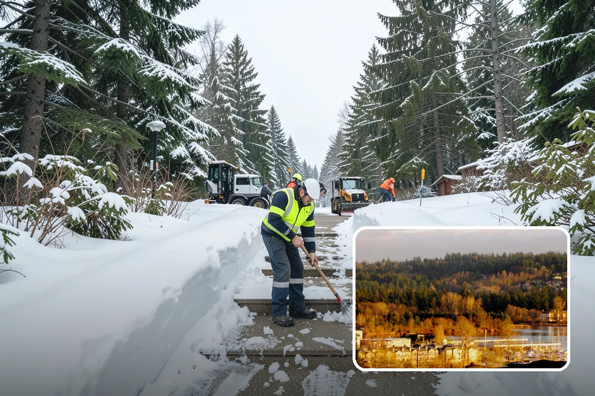 Sidewalk Shoveling in Kenmore, King County, WA - Full-width clearing to the concrete