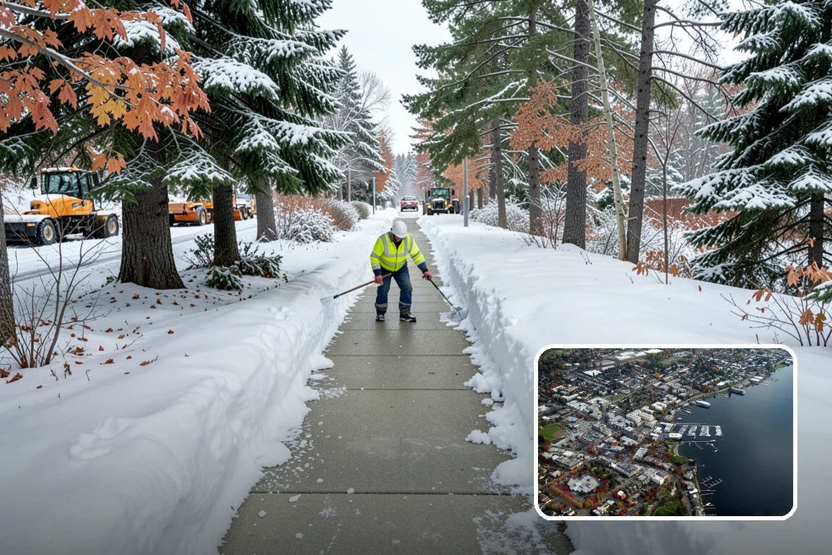 Sidewalk Shoveling in Kirkland, King County, WA - Full-width clearing to the concrete