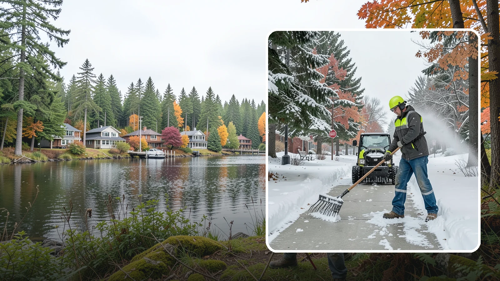 Sidewalk Shoveling in La Conner, Skagit County, WA - We hand-shovel sidewalks clean and clear so pedestrians have safe, full-width passage.