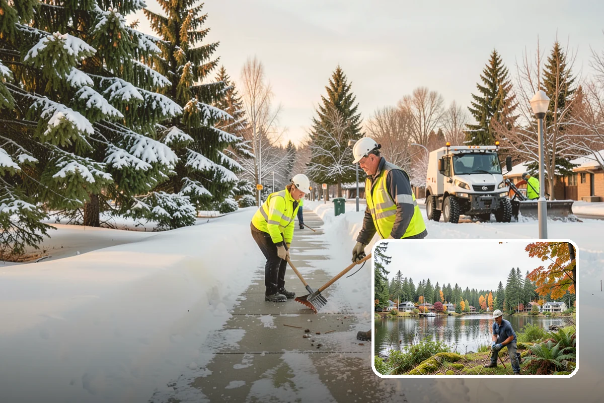 Sidewalk Shoveling in La Conner, Skagit County, WA - Full-width clearing to the concrete
